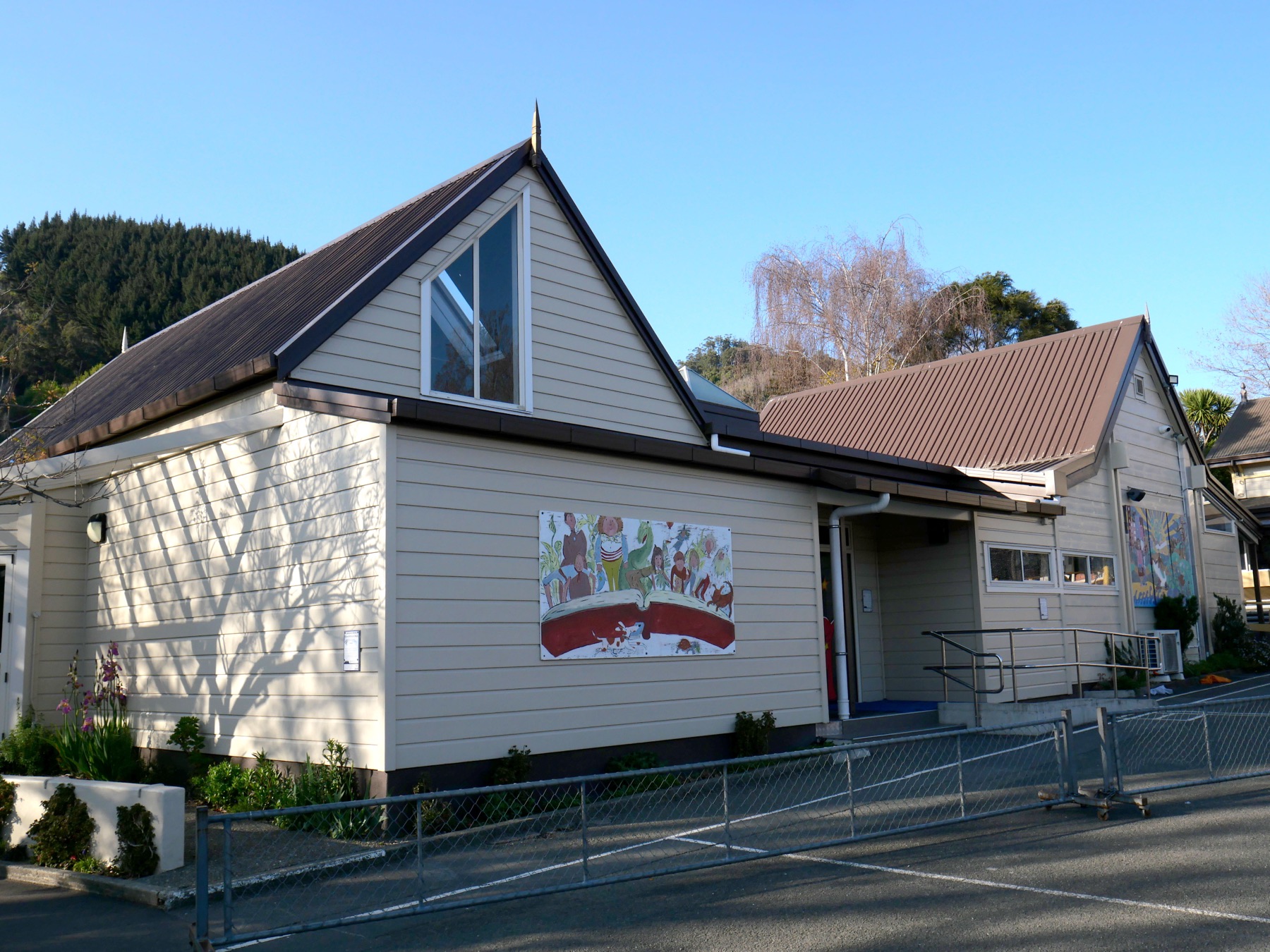 Hampden Street School library: a small gabled building with a new roof